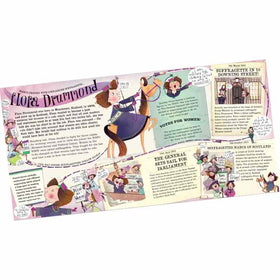 The "Great Woman Who Made History" by Bloomsbury Children's Books is an illustrated non-fiction story about suffragette Flora Drummond. It features images of her riding a horse, speaking, and marching, with text on her activism and pivotal women's suffrage events. Its colorful design is reminiscent of Kate Pankhurst’s series.