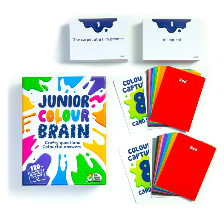The Junior Colour Brain Box with the contents (question and colour cards) alongside.