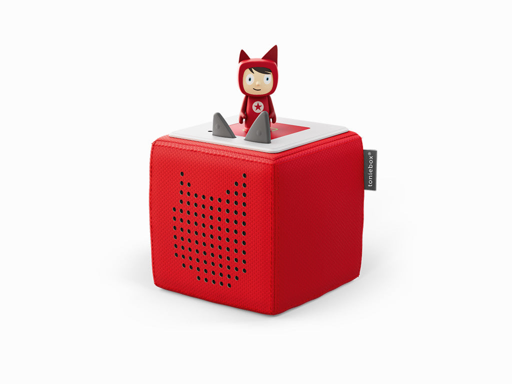 Red Toniebox with figure on top