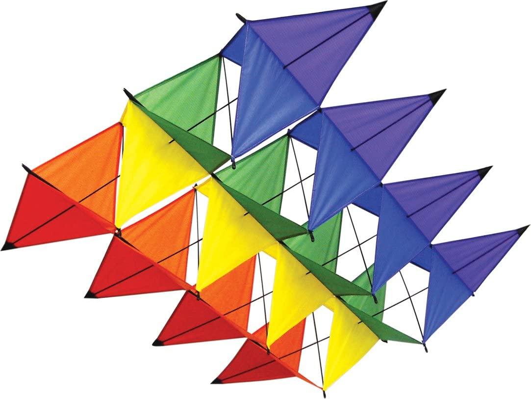 Multi-coloured rainbow box kite.