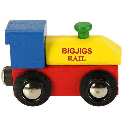 Wooden engine in primary colours to pull personalised letter carriages.