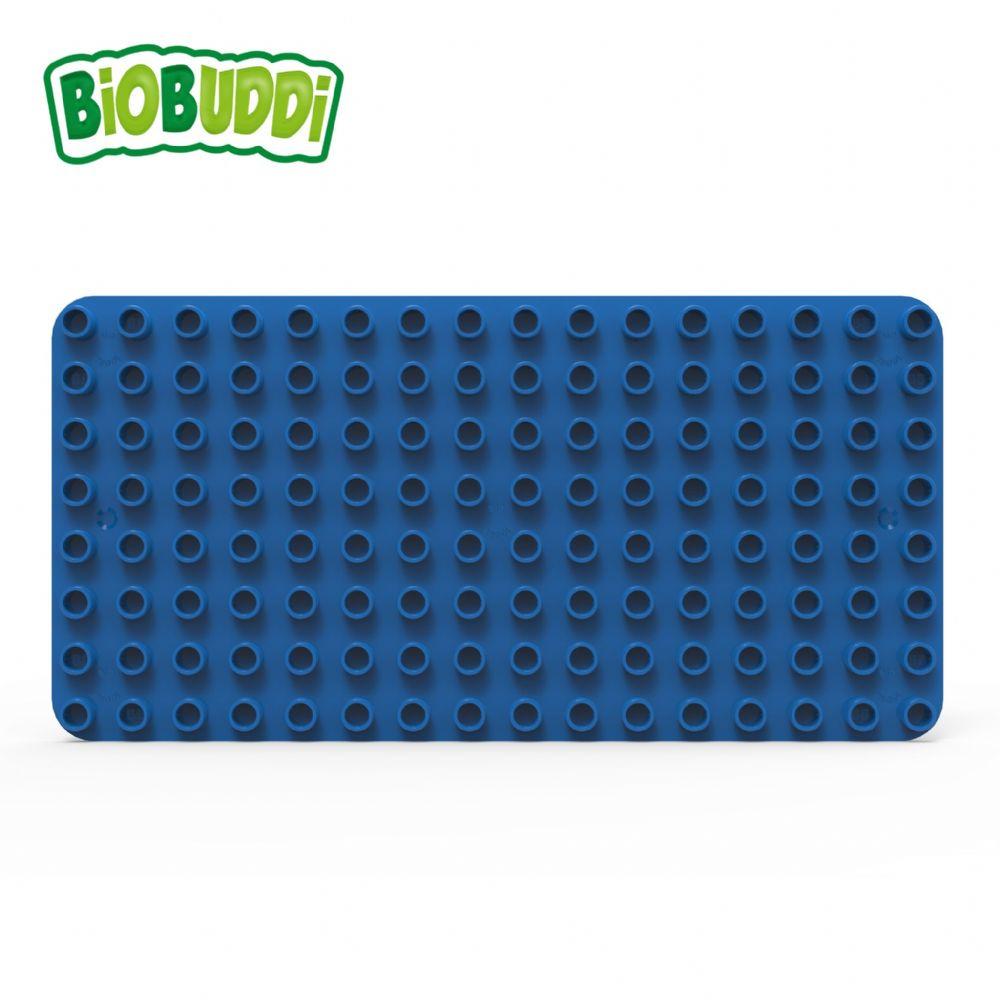 Blue baseplate for Biobuddi building blocks.
