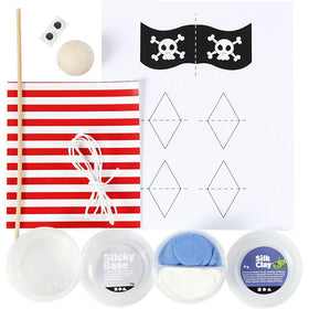 Pirate ship craft kit contents laid out.