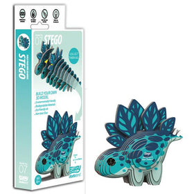 Stegosaurus Eugy model in front of its box.
