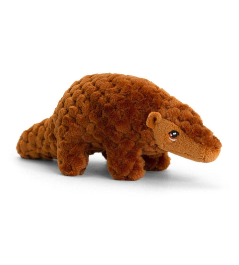 Cuddly eco-friendly, brown pangolin toy.