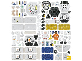 All the Play Press Space Station pieces laid out.