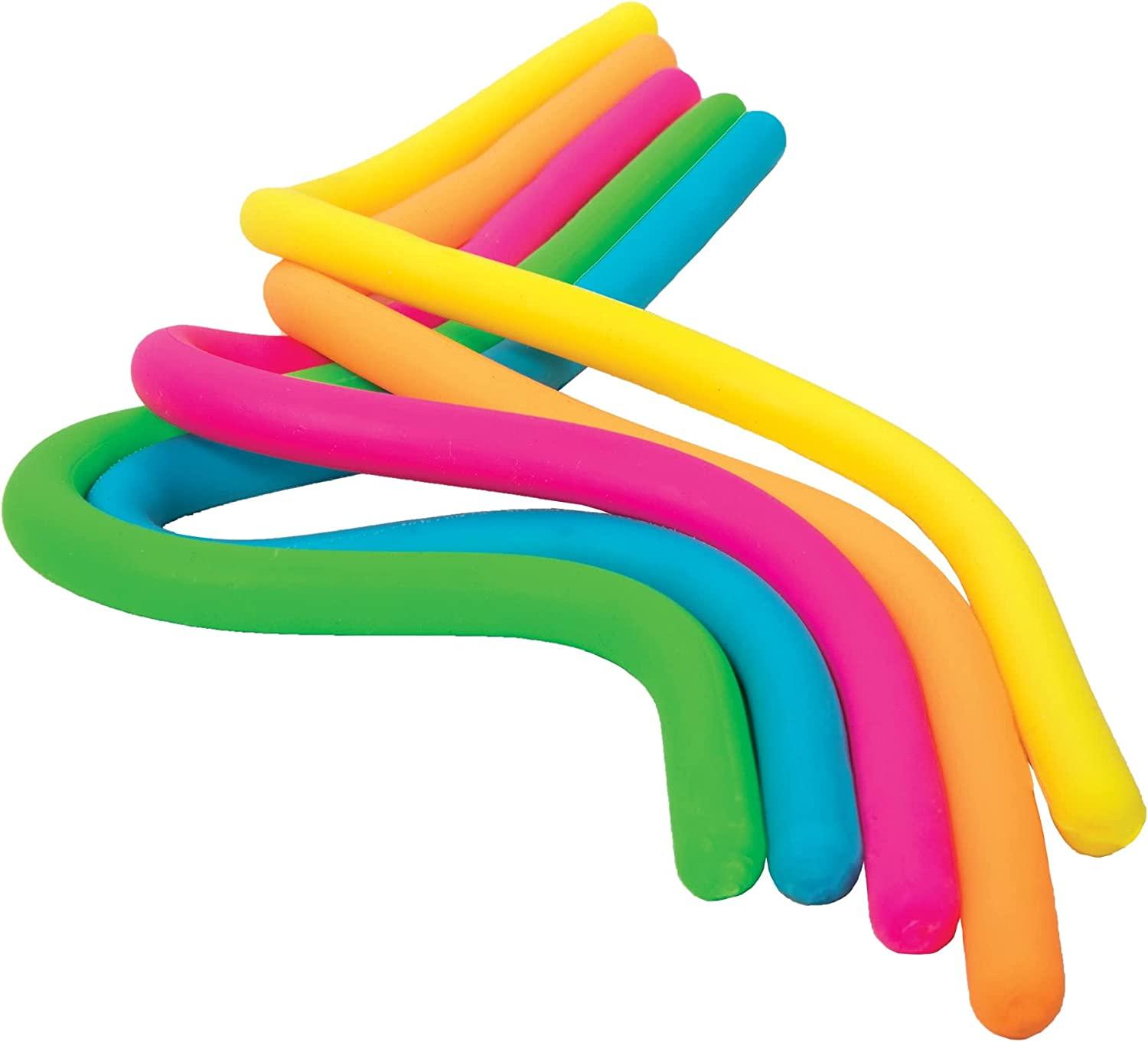 Bright noodle-like fidget toys.