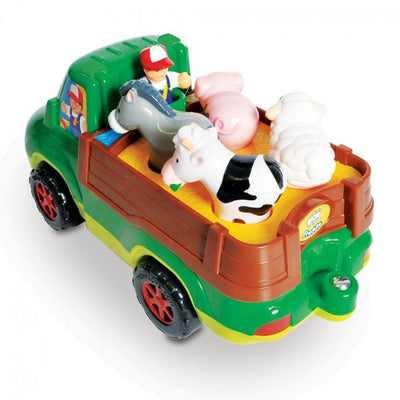 Back of farm truck with a few animals.