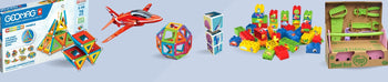 Construction Toys including magnetic shapes, Airfix Red Arrows plane, blocks, bricks and a green and pink tool set.
