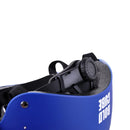 A close-up of a blue Kids Helmet by BOLDCUBE shows "BOLDCUBE" in white. Designed with impact-resistant materials, it features an adjustable strap, black size adjustment dial, and padded interior for comfort against a white background.