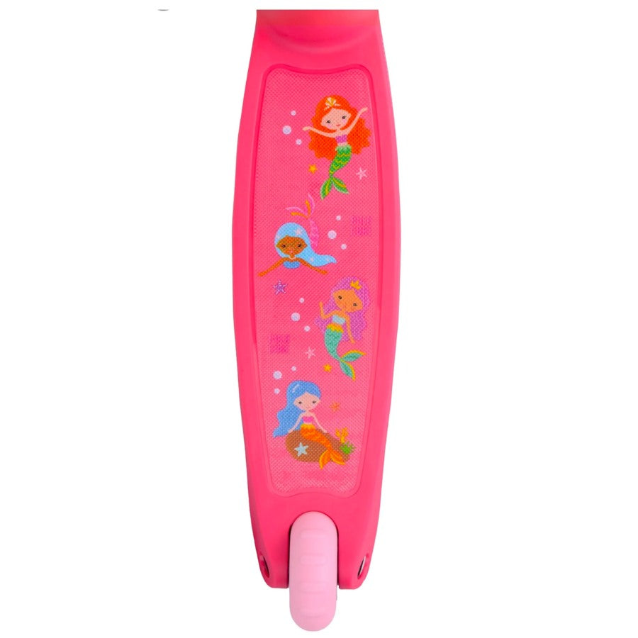 Pink footplate of BOLDCUBE scooter with mermaid design.