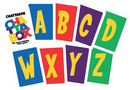 Chattabox by Cheatwell Games: a vibrant word game for all ages! Each card shows a big yellow letter (A, B, C, D, W, X, Y, Z) on a red, blue, green or purple background—perfect for parties and group fun.