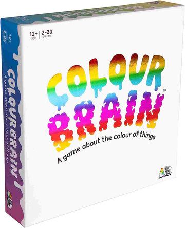The image displays the "Colour Brain" box from Big Potato. This vibrant family board game, suitable for ages 12 and up, accommodates 2-20 players. With its tagline, "A quiz game about the colour of things," it promises thought-provoking color questions.