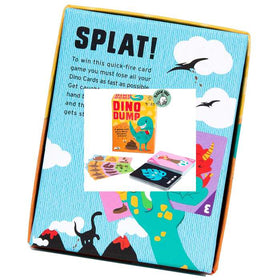 The travel-size game "Dino Dump" from Big Potato features colorful packaging adorned with playful dinosaur illustrations. The box showcases a central image of this entertaining card game, displaying vibrant cards and lively graphics on a bright backdrop, along with fun dino poo stickers to enhance your adventure.