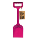 The Crazy Coast Eco 100% Recycled Spade – 12” is a bright pink plastic shovel with a rectangular handle, crafted from recycled materials. A brown tag reads "100% recycled." Ideal for children aged 3 and up, it comes in assorted colors.