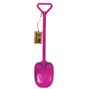 A pink 20" plastic spade from Crazy Coast, Eco 100% Recycled, with a triangular handle is shown against a white backdrop. A small tag indicates it's made of recycled materials and suitable for ages 3+.
