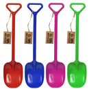 Four Eco 100% Recycled Spades by Crazy Coast are arranged side by side in red, blue, pink, and green. Each 20" spade features a handle and includes a "100% Recycled Materials" tag, ideal for children age 3+.