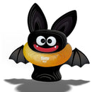 The EUGY Bat by EUGY is an adorable, cartoonish bat toy made from sustainable materials. It showcases large eyes and a wide smile, with black wings and pointy ears. Around its neck is a yellow ring labeled "Bat." This eco-friendly bat is pictured casting a shadow on a white background.