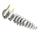 The Eugy Cockatoo by EUGY features a series of stylized spinal vertebrae labeled L1 through L5, S1, and S2 that form a curved chain like an eco-friendly 3D puzzle, each with yellow accents offering a unique model-building experience from a side view.