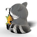 The EUGY Raccoon is an eco-friendly 3D puzzle model depicting a raccoon holding corn, crafted from layered sheets. The raccoon showcases intricate black, white, and gray details, with "Raccoon" elegantly displayed on its base—an ideal collectible for enthusiasts.