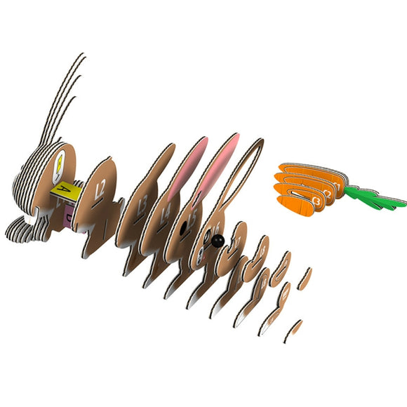 Numbered parts of the model rabbit craft kit.