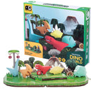 Dinosaur toy set with colourful models and a Half Toys Dino World box in the background