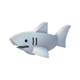 The Halftoys Diorama - White Shark by Halftoys features a simple, cartoon-style gray shark with sharp teeth and black oval eyes, ideal for educational shark toys or sea animal playsets. Displayed on a white background.