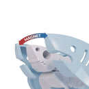 A close-up of the Halftoys Diorama - White Shark by Halftoys shows its open mouth and a magnetic connection, highlighted with a red and blue "MAGNET" arrow—ideal for educational shark toys and STEM learning.