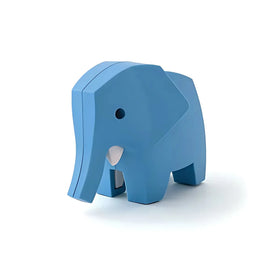 The Halftoys Diorama - Elephant by Halftoys is a minimalist blue elephant figurine with smooth edges, ideal for educational play or as part of interactive animal playsets, shown on a white background.