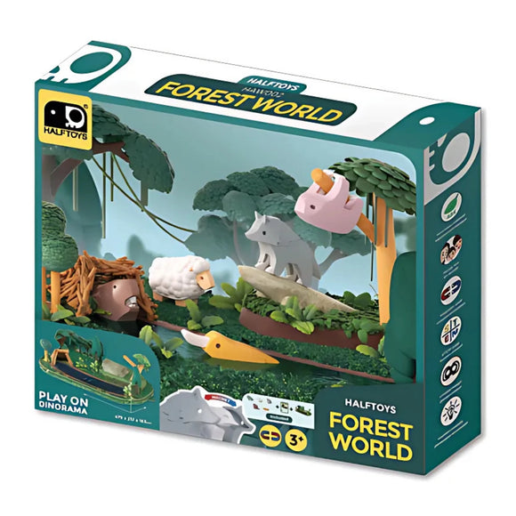 The Halftoys World Set - Forest by Halftoys is a magnetic animal playset for ages 3+, featuring forest animals like a sheep, rhinoceros, and pig with “Play on Dinorama.” Encourages STEM learning and imaginative play.