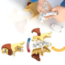 A child assembles the Halftoys Diorama - Lion 3D magnetic puzzle by Halftoys, revealing layers of skeleton, muscles, and outer body—ideal for educational animal play. Text labels read "MAGNET" and "3D PUZZLE.