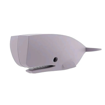 The Halftoys Picture Book - Sperm Whale by Halftoys features a 3D-rendered, light gray whale with a smooth, simple design—large head, small eye, open mouth showing teeth, and tail fin—perfect for educational sea animal toys.