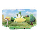 The Halftoys Diorama - Stego by Halftoys features a cartoon-style educational stegosaurus with white plates, trees, bushes, and a blue sky with clouds—plus another dinosaur on a grassy hill—perfect for STEM playsets.