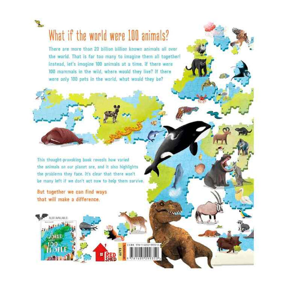 The cover of "If the World Were 100 Animals" from Bloomsbury shows an illustrated map with animals and puzzle pieces as continents, inviting animal lovers to explore a global park with 100 creatures like a whale, elephant, and dinosaur.