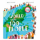 An illustrated cover shows diverse groups around a stylized globe, introducing people as global citizens. It reads "If the World Were 100 People" by Jackie McCann and Aaron Cushley. A badge indicates a book prize nomination. Brand: Bloomsbury.