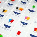 Examples of cards and their answers laid out flat in columns.