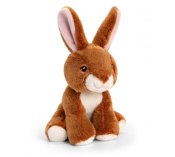 From the Keeleco Farm Babies Collection, this plush stuffed rabbit by Keeleco showcases soft brown fur with white belly and paw accents. Crafted from recycled polyester, it features long ears with pink insides and a friendly face, sitting upright—an ideal eco-friendly toy.