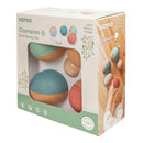 The Korko Champions Cork Boccia Set features colorful cork balls designed to enhance fine motor skills. It comes in eco-friendly green and white packaging that showcases product images and highlights its Portuguese origin.