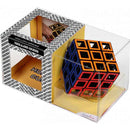The Meffert - Hollow Cube Puzzle by MEFFERT'S PUZZLES is a colorful 3x3 twisty puzzle with black, yellow, red, and blue highlights. Showcased in a transparent open box, it reveals intriguing hollow spaces and the inner structure of this captivating item.