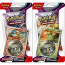 Two POKÉMON Scarlet & Violet 2: Paldea Evolved Checklane Blisters feature a Growlithe card and coin on the left, and Smoliv on the right, making them ideal additions for trainers aged 6 and up.