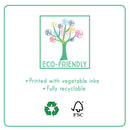 The Rainbow Fairy My Scented Secret Diary by Floss & Rock features an eco-friendly label showcasing a vibrant abstract tree, reminiscent of a rainbow fairy's garden. The text on the label reads "Printed with vegetable inks" and "Fully recyclable," accompanied by recycling and FSC symbols, making it ideal for your secret diary.