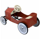 The Vilac Large Pedal Car in red features a vintage style with a white steering wheel and silver wheels. Perfect for young drivers, it has an open seat design and retro details like a small front grille, offering a timeless look.