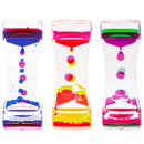 Experience stress relief with the Sensory Motion Bubbler by Sensory Motion. These vibrant liquid motion timers feature colorful oils cascading through hourglass-shaped containers, providing a soothing visual display in combinations of blue and purple, pink and yellow, and pink and purple. Perfect for mindfulness moments.