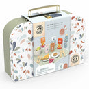 Children's picnic basket playset packaging with colorful design and toy images.