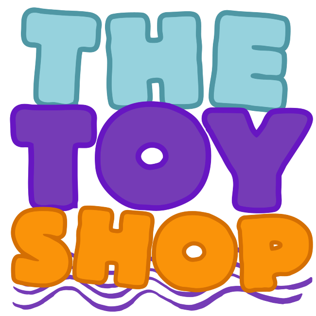 Colourful logo reading 'The Toy Shop' in Pale blue at the top, purple and then orange at the boottom.