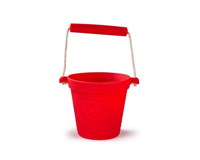 Red silicone children's play bucket.
