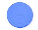 An eco-friendly Foldable Flyers frisbee by The Toy Shop, in ocean blue silicone, features circular grooves and a recessed puzzle piece logo engraved with "BIGJIGS Toys.
