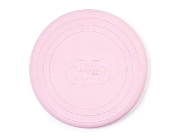 Introducing the blush pink Foldable Flyers from The Toy Shop, featuring concentric circles and a central logo with "BIGJIGS toys." This eco-friendly silicone frisbee offers sustainable fun for hours.