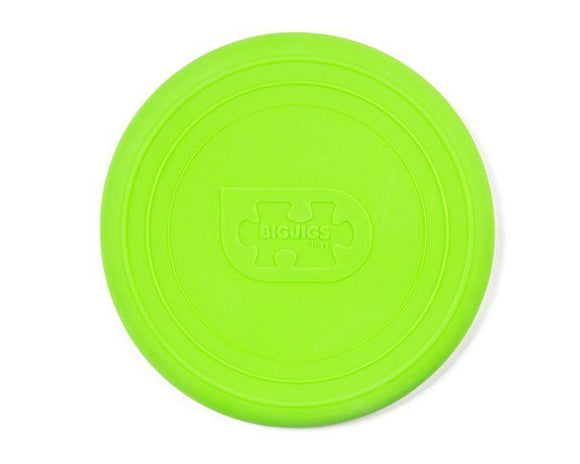 The foldable flyer by The Toy Shop is a bright green silicone frisbee featuring concentric circle designs and an embossed logo. This eco-friendly toy offers a sustainable option for fun and active play.