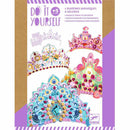 Djeco's "DIY Mosaic Tiaras" kit for ages 5+ includes four tiaras to decorate with glitter mosaic stickers, featuring vibrant and intricate designs with sparkling details.